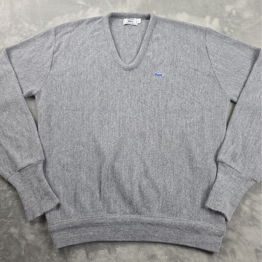 vintage izod lacoste V Neck Sweater Men's L Smoke Grey Blue Alligator 80's 90's